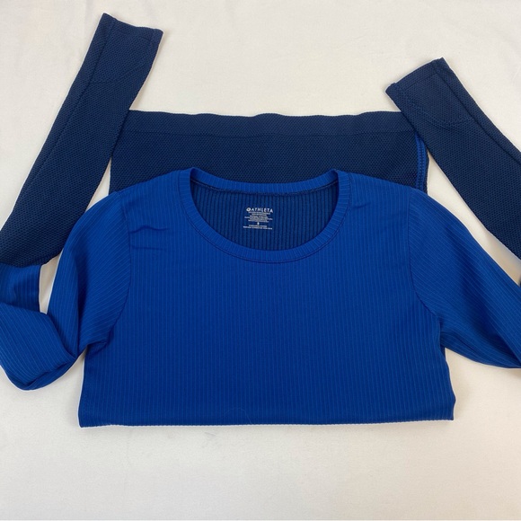 Athleta Flurry Colorblock Base Layer Long Sleeve Top Peacock Blue - Picture 8 of 9